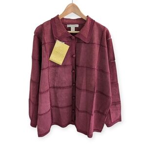 Jessica Holbrook Burgundy Suede Patchwork Jacket 1X